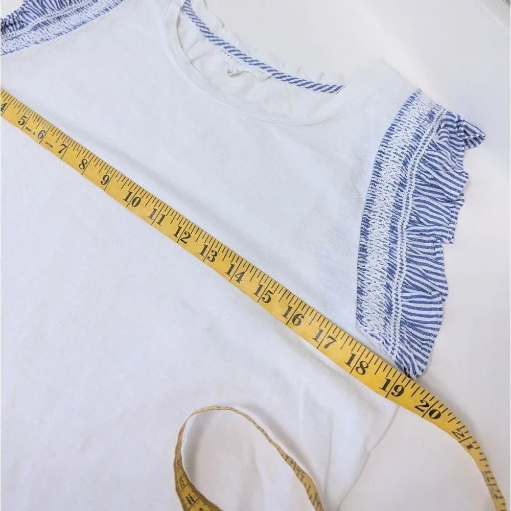 Jane + Delancey White Tee Frill Ruffle Sleeve Top M Coastal Granddaughter Preppy - Picture 6 of 9